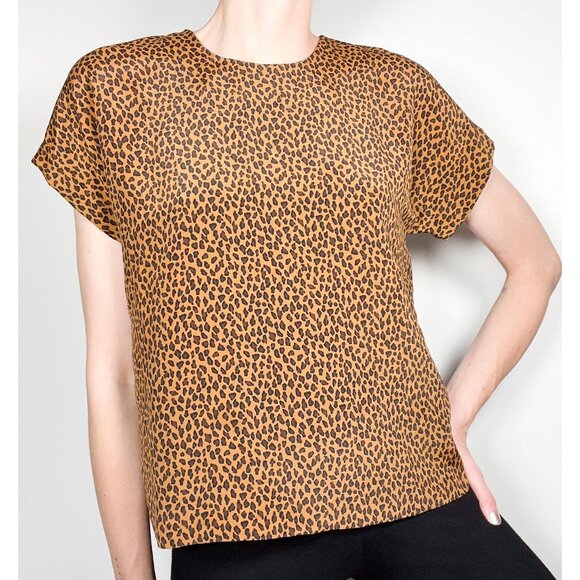 Vintage 90s flowy leopard print short sleeved blouse - Picture 1 of 6